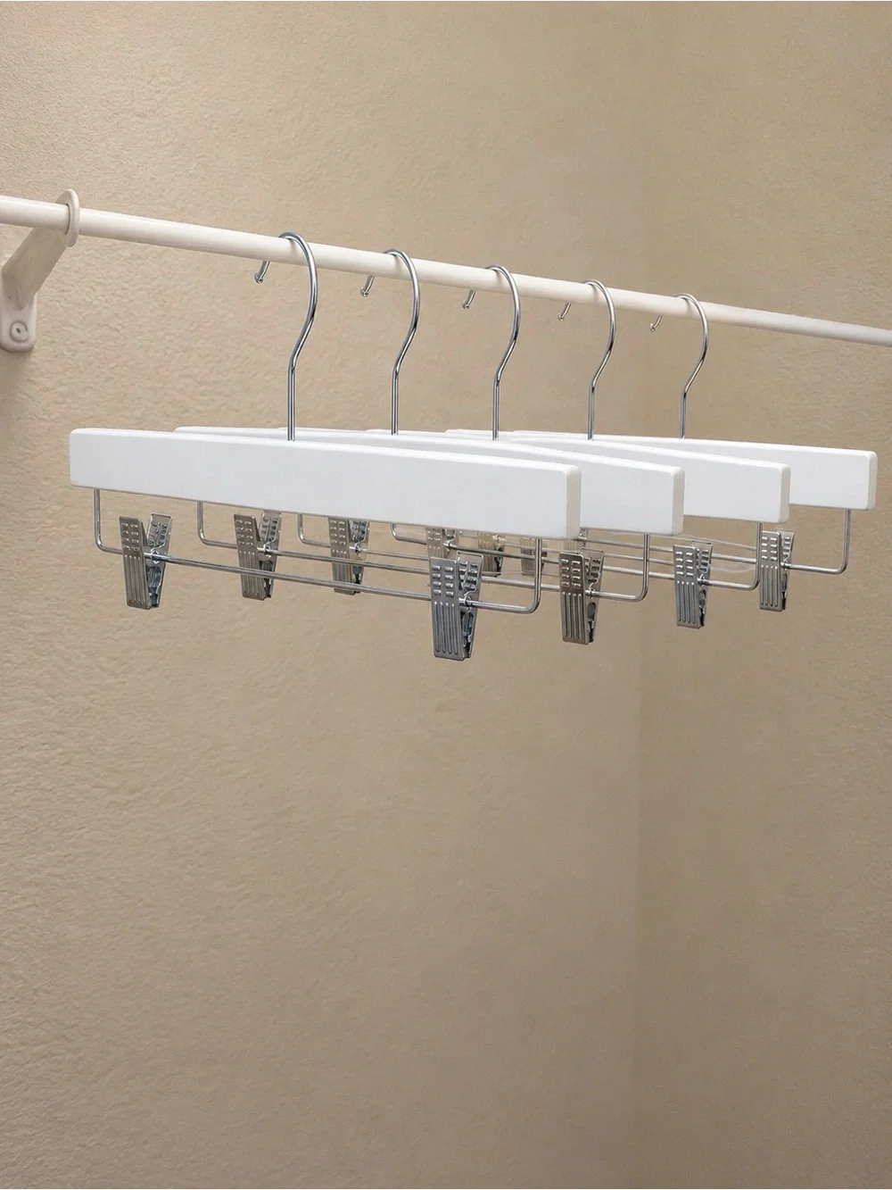 White Wooden Clip Hangers for Pants & Skirts - 15 Pack